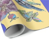 Blauwe Rozen kunstbloemen Waterverf Verpakking Cadeaupapier (Rol Hoek)