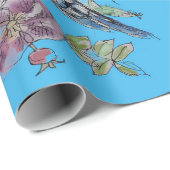 Blauwe Rozen kunstbloemen Waterverf Verpakking Cadeaupapier (Rol Hoek)