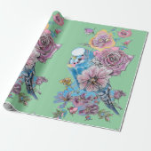 Blauwe Rozen kunstbloemen Waterverf Verpakking Cadeaupapier (Uitgerold)