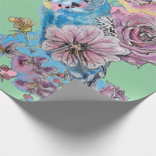 Blauwe Rozen kunstbloemen Waterverf Verpakking Cadeaupapier (Hoek)