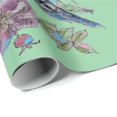 Blauwe Rozen kunstbloemen Waterverf Verpakking Cadeaupapier (Rol Hoek)