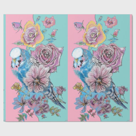 Blauwe Rozen kunstbloemen Waterverf Verpakking Cadeaupapier (Vlak)