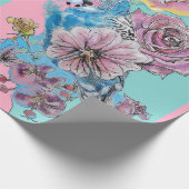 Blauwe Rozen kunstbloemen Waterverf Verpakking Cadeaupapier (Hoek)