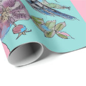 Blauwe Rozen kunstbloemen Waterverf Verpakking Cadeaupapier (Rol Hoek)