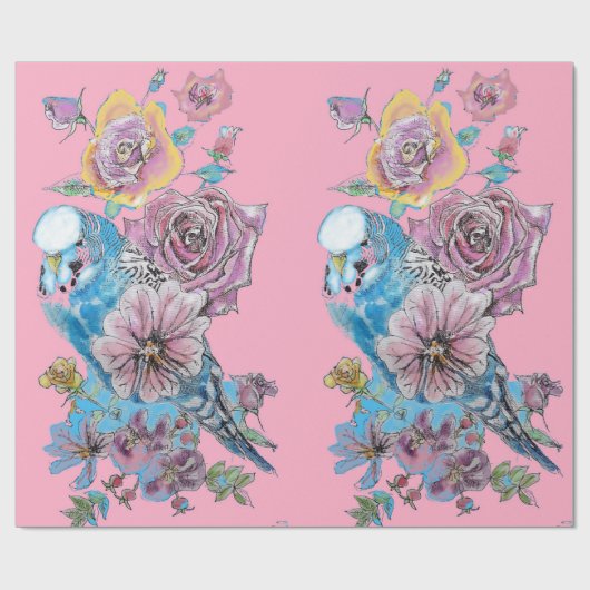 Blauwe Rozen kunstbloemen Waterverf Verpakking Cadeaupapier (Vlak)