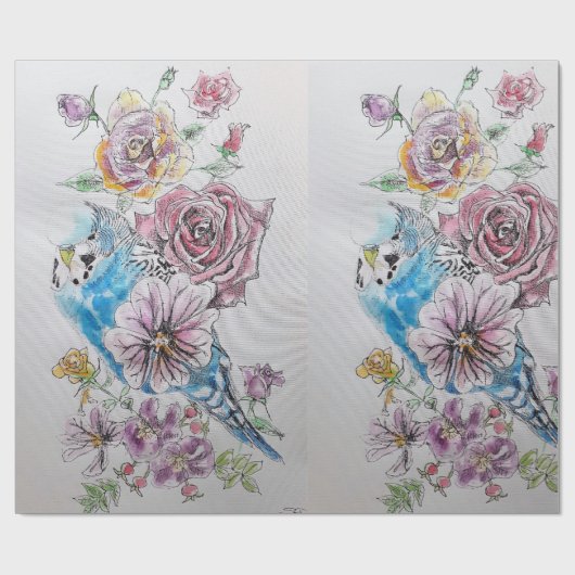 Blauwe Rozen kunstbloemen Waterverf Verpakking Cadeaupapier (Vlak)