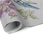 Blauwe Rozen kunstbloemen Waterverf Verpakking Cadeaupapier (Rol Hoek)