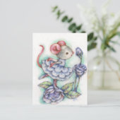 Blauwe Rozen - Kute Muis Art Briefkaart (Staand voorkant)