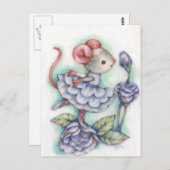 Blauwe Rozen - Kute Muis Art Briefkaart (Voorkant / Achterkant)
