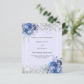 Blauwe rozen lavendelzilver 25ste huwelijksuitnodi (Staand voorkant)