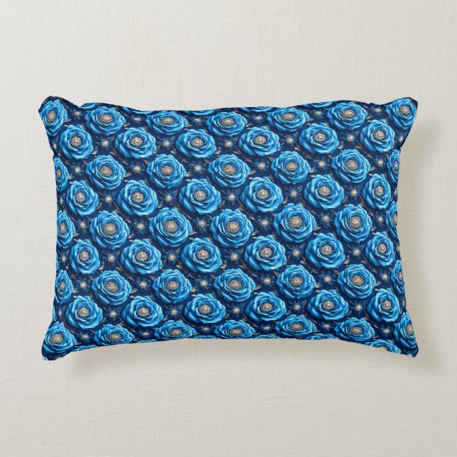 Blauwe rozen Luxe Bloemennacht Ontwerp Accent Kussen (Voorkant)