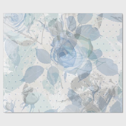 Blauwe Rozen luxe Cadeaupapier (Vlak)