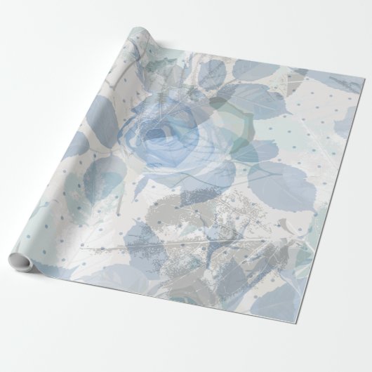 Blauwe Rozen luxe Cadeaupapier (Uitgerold)