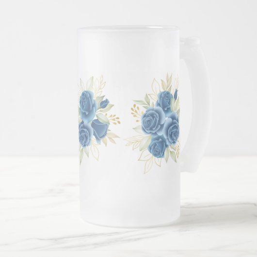 Blauwe Rozen Matglas Bierpul (Voorkant rechts)