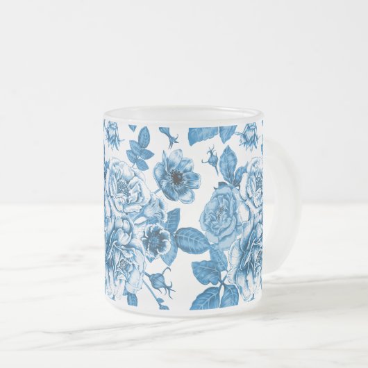 Blauwe Rozen Matglas Koffiemok (Voorkant rechts)