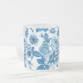 Blauwe Rozen Matglas Koffiemok (Voorkant links)