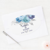 Blauwe Rozen met glinsterende bladeren Ovale Sticker (Envelop)