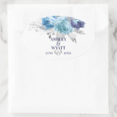 Blauwe Rozen met glinsterende bladeren Ovale Sticker (Tas)