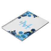 Blauwe Rozen met Gold Glitter Script-monogrammen Notitieboek (Linkerzijde)