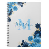 Blauwe Rozen met Gold Glitter Script-monogrammen Notitieboek (Voorkant)