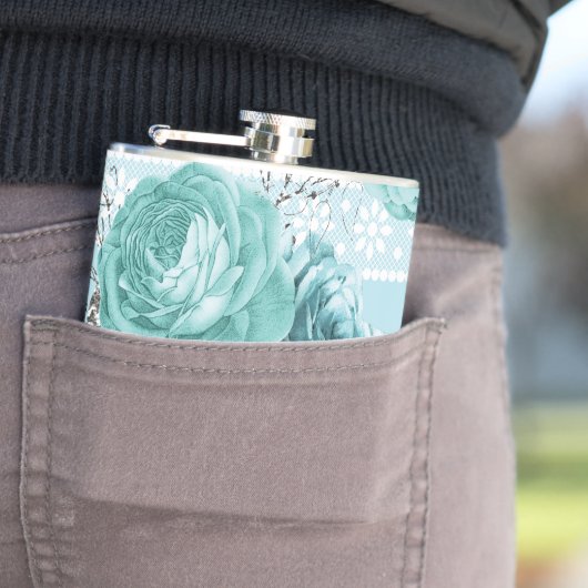 Blauwe Rozen met kant Heupfles (Voorbeeld)