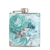 Blauwe Rozen met kant Heupfles (Voorkant)