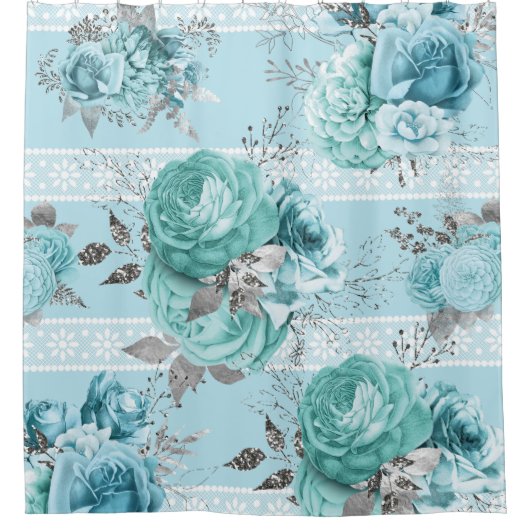 Blauwe Rozen met linkgegevens Douchegordijn (Voorkant)