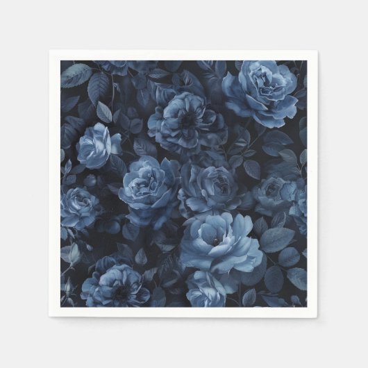 Blauwe Rozen Moody Floral Servet (Voorkant)