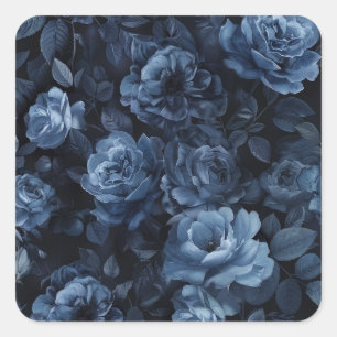 Blauwe Rozen Moody Floral Vierkante Sticker