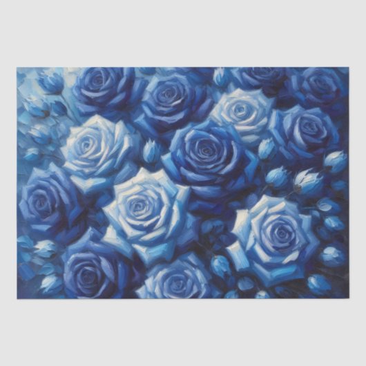 Blauwe Rozen Olie Schildering Decoupage Tissuepapier (Voorkant)