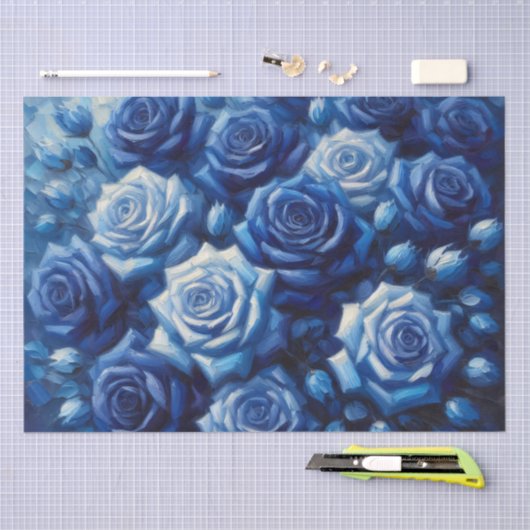 Blauwe Rozen Olieverfschilderij Decoupage Tissuepapier (Craft)