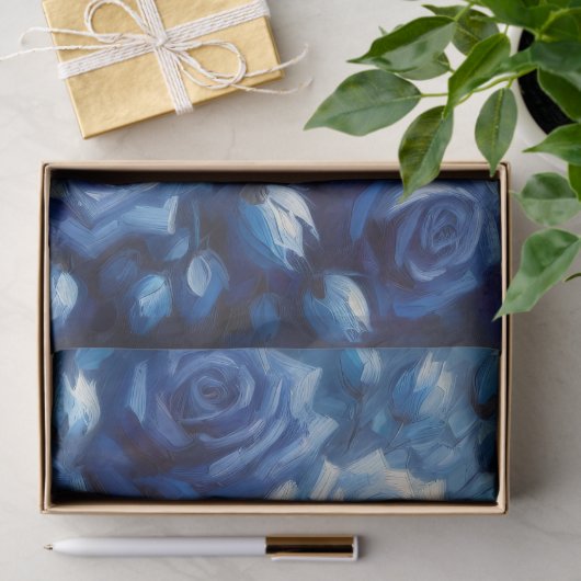 Blauwe Rozen Olieverfschilderij Decoupage Tissuepapier (Geschenk)