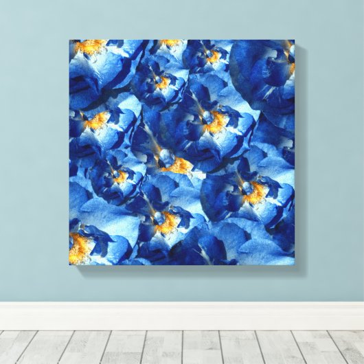 Blauwe Rozen omwikkeld doek Canvas Afdruk (Insitu (Houten vloer))