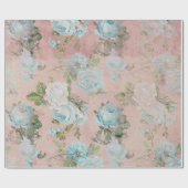 Blauwe Rozen op Blush Pink Cadeaupapier (Vlak)