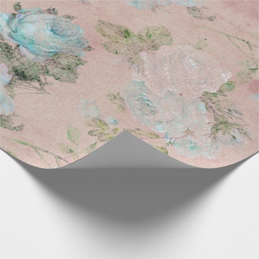 Blauwe Rozen op Blush Pink Cadeaupapier (Hoek)