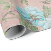 Blauwe Rozen op Blush Pink Cadeaupapier (Rol Hoek)