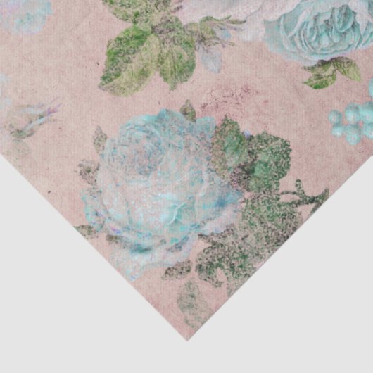 Blauwe Rozen op Blush roze loskoppeling Tissuepapier (Detail)