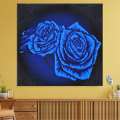 Blauwe Rozen op Donkere Achtergrond Canvas Afdruk (Insitu (Woonkamer))