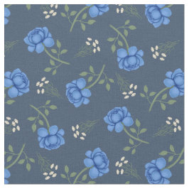 Blauwe Rozen op Dusky Blue Calico Stof
