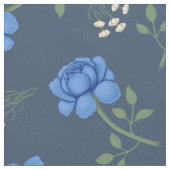 Blauwe Rozen op Dusky Blue Oversized Calico Stof (Close Up)