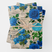 Blauwe Rozen op  krantenpapier Inpakpapier Vel (In situ)