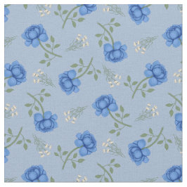 Blauwe Rozen op lichtblauwe Calico Stof