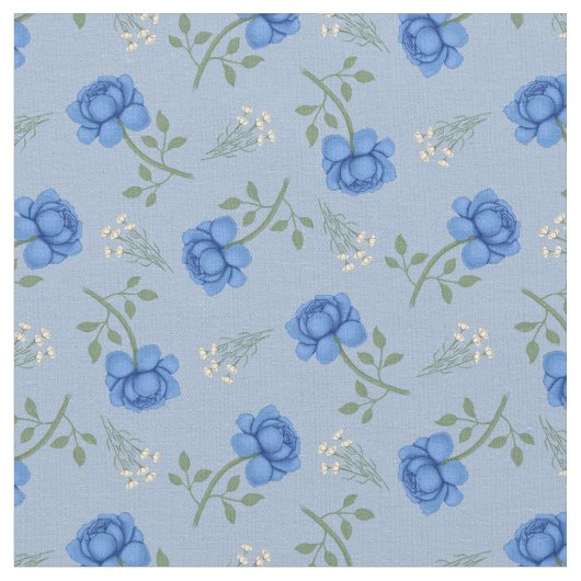 Blauwe Rozen op lichtblauwe Calico Stof (Close Up)