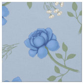 Blauwe Rozen op Lichtblauwe Oversized Calico Stof (Close Up)