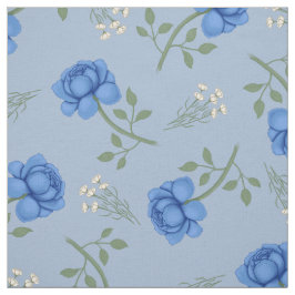 Blauwe Rozen op Lichtblauwe Oversized Calico Stof