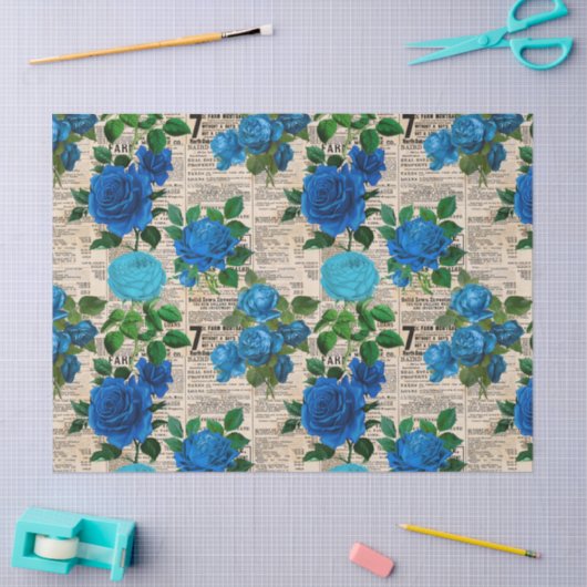 Blauwe Rozen op ontkoppeling van  krantenpapier Tissuepapier (Craft)