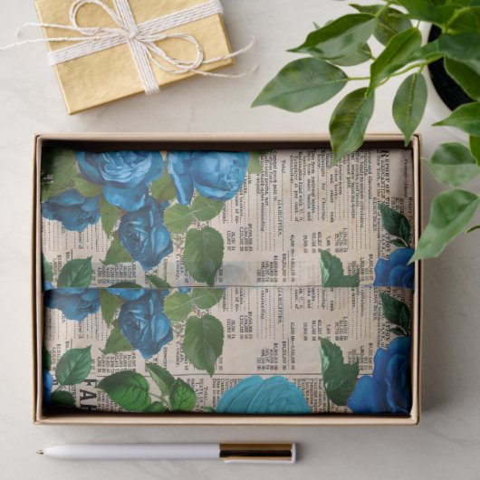 Blauwe Rozen op ontkoppeling van  krantenpapier Tissuepapier (Geschenk)