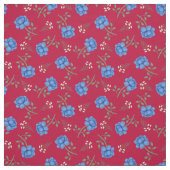 Blauwe Rozen op Red Calico Stof (Swatch)