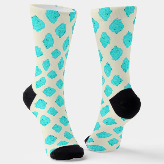 Blauwe rozen op roomsokken sokken (Gebogen)