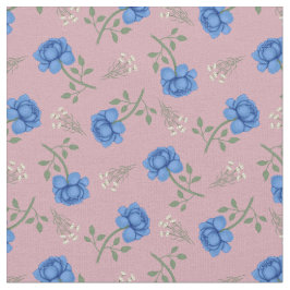 Blauwe Rozen op Roze Calico Stof